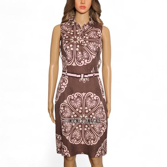 Anthropologie Beth Bowley Silk Blend Floral Shirt Dress Brown Pink Belted Size 4 - Picture 2 of 9